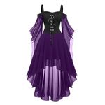 KUIH Halloween Dress for Women UK Clearance, Gothic Dresses Halloween Costumes Lace up Corset Dress Halloween Fancy Dress Evening Party Prom Cocktail Swing Dress Vintage A-Line Dress Medieval Costume