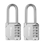 2.2 Inch Long Shackle 4 Digit Combination Lock and Outdoor Resettable Waterproof Padlock for Gym Locker, Chest, School, Hasp Cabinet, Toolbox (Silver,Pack of 2)