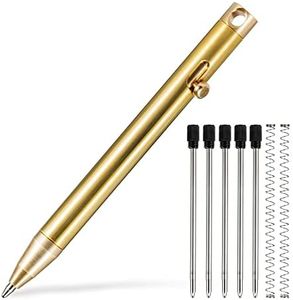 KeyUnity KP00 EDC Bolt Action Titanium Ballpoint Pen, High-Quality Pen with Refills, Pocket Ballpoint Pen for Keychain, Ballpoint Pen for Signature, Black Ink (Brass)