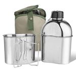 Afranti Stainless Steel Military Canteen 1.2L Portable Army Water Bottle with 0.6L Cup & Sleeves for Hiking Camping Climbing and Most Outdoor Activities