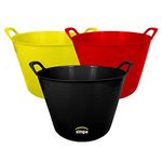 Simpa 3PC 42L 42 Litre Large Robust Flexi Tub Set - Mixed Assorted Colours - Multi Purpose Flexible Rubber Storage Container Buckets