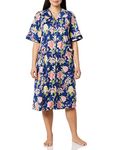 AmeriMark Women Calf-Length Snap Front Duster Bathrobe – Plush Loose-Fitting Housecoat Full Coverage Bath Robe Patch Pockets, Navy Print, XL