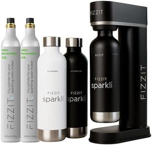 FIZZIT Spärklï Sparkling Water Maker Bundle – Soda Streaming Machine with 2 CO2 Cylinders & 2 Reusable Stainless Steel Bottles (Black + White) – Carbonated Water Soda Maker, Dishwasher Safe