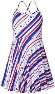 JESKIDS Girls Summer Cami Spaghetti Strap Dress Patriotic 4th of July Dresses Red Blue Stripes 8-9 Years