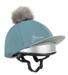 LeMieux Pom Pom Horse Riding Hat Silk in Sage with 4 Way Stretch Fabric Coordinates with Base Layers & Saddle Pads - Equestrian Headgear - One Size