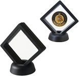 Set of 2 Challenge Coins Display Stand, 3D Floating Clear Case, Jewelry, Specimen, Military Medal Holder Frame