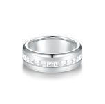 yoalincy 4.35cttw Moissanite Wedding Band Eternity Rings Princess Cut Men Moissanite Ring D Color VVS1 Lab Diamond Channel Set, Sterling Silver with 18K White Gold Plated Promise Ring for Him,