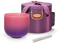 TOPFUND Pink Purple F Note Crystal Singing Bowl Heart Chakra 8 inch with Heavy Duty Carrying Case and Suede Mallet