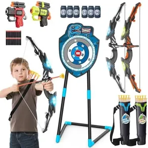 VROGTIK LED Standing Target Archery Set with Bow & Arrows for Kids 4-12 Years Old, Outdoor Sports Toy Gift for Boys & Girls (Blue/Green)