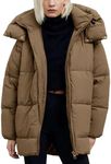 Flygo Womens Hooded Quilted Puffer Jacket Mid-Length Padded Warm Winter Heavyweight Coat Outerwear(Khaki-Large)