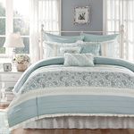 Madison Park Dawn Duvet Cover Cal King Size - Aqua, Floral Shabby Chic Duvet Cover Set - 9 Piece - 100% Cotton Percale Light Weight Bed Comforter Covers