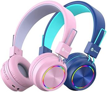iClever Kids Bluetooth Headphones LED Light Up with Safe Volume,35H Playtime, Stereo Sound Mic,Bluetooth 5.4,Foldable,On Ear Kids Wireless Headphones for Tablet/Airplane/Travel, BTH03 Blue&Pink,2 Pack