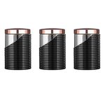 Tower T826001RB Linear Set of 3 Storage Canisters, Stainless Steel, Black and Rose Gold , 11.6 x 11.6 x 17 cm