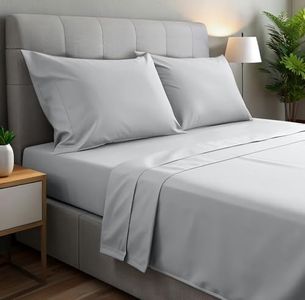 gobedreams Juego de Sábanas 4 Piezas 150x190/200. Sábanas de Cama de Poliéster Microfibra cepillada. Sábana Plana, Sabana Bajera Ajustable y 2 Fundas de Almohada. Color Gris Claro