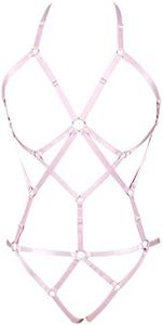 Women's Body Harness Bra Set Punk Strap Underwear Full Body Garter Adjustable Size Gothic Carnival Clothing Accessories, Pink N0095, One Size