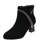 YUHAOTIN Women Ankle Boots Clearance Ladies Fashion Suede Coth Splicing Ribbon Back Strap Thick High Heel Side Zipper Short Boots Foot Brace Small (Y2-Black, 6)