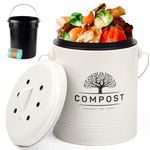 Perfnique Kitchen Compost Bin, 1.3 Gallon Countertop Compost Bin with Lid, Indoor Compost Bucket Includes Inner Bucket Liner and Carbon Filter, Small Compost Bin with Trash Bags