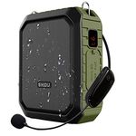 SHIDU Wireless Voice Amplifier Bluetooth Speaker 18W Waterproof Portable PA System with UHF Wireless Mic Headset Rechargeable Voice Enhancer Personal Microphone for Classroom Outdoors Tour Guide