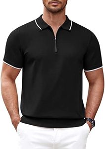 COOFANDY Mens Quarter Zip Polo T Shirt Vintage Striped Lightweight Knitting Golf Workout Classic fit, Black, Medium, Short Sleeve