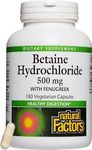 Natural Factors - Betaine HCL 500mg, Supports Normal Digestion, 180 Vegetarian Capsules