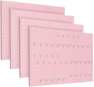 MUWOOD Peg Board, 4 Pack Metal Pegboard Panels Pink Pegboards Wall Organizer with Frame Large Heavy Duty Peg Board with Hooks for Walls Home, Garage Tool Storage, Office, Craft Room, Kitchen 24”×16”