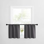 NICETOWN Blackout Grey Kitchen Curtain 2 Panels Set Tiers for Small Window, RV Curtains Rod Pocket Sound Proof Home Decor Thermal Insulated Short Valances Drapes for Bedroom/Bathroom, 29 W by 24 L