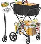 [2024𝐍𝐄𝐖] 2-Tier Extra Large Shopping Cart for Groceries, Grocery Cart with 2 Removable Storage Baskets, 360° Rolling Swivel Wheels, Waterproof Liner, Heavy Duty Utility Carts for Laundry Transport