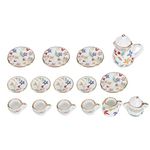 Tea Set, 15pcs 1:12 Miniature Porcelain Flower Tea Cup Tiny Teapot Platter Dishes Dollhouse Kitchen Accessories for Toy House Decoration (#3)