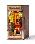 Rolife Book Nook Kit 3D Wooden Puzzle for Adults 8.6" Vintage Bookstore House Miniature Kit with LED Decorative Bookends Wood Craft Hobby Gift for Girls Boys Adults