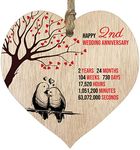 2nd Wedding Anniversary Wooden Heart Plaque, Light Wood Sign Keepsake, Celebrate Cotton Anniversary Wife Husband Boyfriend Girlfriend, Plaque with Quotes Gifts from the Kids