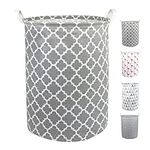 Collapsible Laundry Baskets - Foldable Washing Bags - Canvas Storage Bin - Dirty Clothes Hamper - Pop Up Cotton Basket - Waterproof - Cute Home Accessories - Bedroom, Bathroom & University - Grey