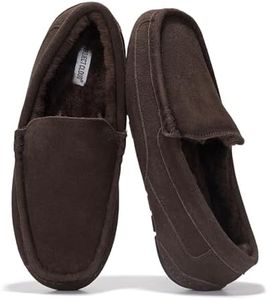 Project Cloud Genuine Suede Mens Slippers - Memory Foam Insole Moccassins Loafers for Men Shoes Indoor and Outdoor Use - Lightweight Non-Slip House Shoes (Oswin, Choc, 8.5) Chocolate