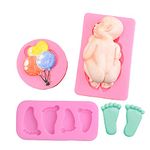 Set 3 Baby Shape Silicone Candle Soap Making Mold Baby Feet Cake Decorating Balloons Fondant Chocolate Candy Baking Mould for Baby Shower Birthday Party Handmade Clay Craft DIY Sugarcraft Gift