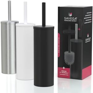 SAVEGA - Edelstahl Silikon Klobürste - Toilettenbürste aus Silikon mit blickdichtem Halter - Hochwertige WC Bürste Silikon mit Spritzschutz - Antibakterieller Bürstenhalter - Toilet Brush (Schwarz)
