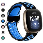 Dirrelo Strap Compatible with Fitbit Versa 3 Strap/Fitbit Sense Strap/Fitbit Versa 4 Strap/Fitbit Sense 2 Strap, Soft Silicone Sport Breathable Replacement for Versa 3/Versa 4/Sense 2, L Black/Blue