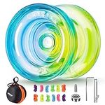 MAGICYOYO Crystal Yoyo K2 Blue Yellow, Responsive Yoyo for Kids Beginners, Dual Purpose Yoyo Professional Trick Yoyo, Plastic Yoyo with Unresponsive Yoyo Bearing Kit + 12 Yoyo Strings + Yo-yo Case