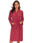 Knuffnee Terry Cloth Robe for Women Bathrobe Knee Length Bath Gown Lightweight Kimono Robe Wine Red L