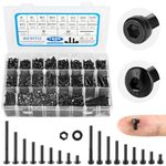 Besitu 1600Pcs M3 Screw Kit, 12.9 Grade Alloy Steel Hex Socket Button & Cap Head Metric Screw Assortment M3 Bolts and Nuts Washers Kit Black Small Machine Screw Set for 3D Printing