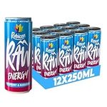 Rubicon RAW 12 Pack Raspberry & Blueberry 250ml Energy Drink, 20% Real Fruit Juice, High caffeine with B-Vitamins, Ginseng & Guarana, No Artificial Colours or Flavours, Reduce Tiredness & Boost Energy