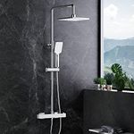 MORADO Thermostatic Shower Set,Adjustable Height Thermostatic Shower System, Shower Bar Set with Rainfall Shower Head and 3-Functions Hand Shower,Chrome Plated, Square Shape