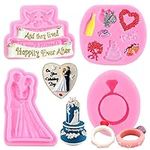 MIYAHOUSE Bride Groom Fondant Mold Anniversary Engagement Silicone Mold Diamond Ring Chocolate Mold For Wedding Cake Decoration Candy Cupcake Topper Gum Paste Polymer Clay Set of 4