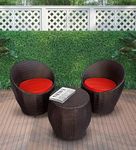 KLODOR Premium Designer Garden/Balcony/Terrace/Coffee/Poolside Patio Wicker Seating Chair and Table Set Outdoor Furniture (NEST MODEL BLACK+RED, 2+1)