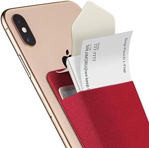 Sinjimoru Business Card Holder for Back of Phone, Reusable iPhone Stick on Wallet, Credit Card Holder for Smartphone. Sinji Pouch L-Flap, Red