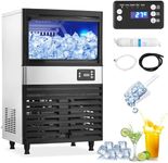 Commercial Ice Maker Machine, 150lbs/24 Hours, 27lbs Storage Bin, Stainless Steel, Blue Light, Freestanding, Great for Home or Business, Includes Ice Scoop, Connecting Hose