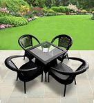 IKAE D-8 Chairs Table Set 4+1 Wicker Patio Furniture Sets 4 Chair and 1 Table for Garden Balcony Bedroom Powder Coated Frame Uv Protected Wicker (Black)