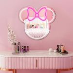 Lamomo Mick Vanity Mirror,Dimmable LED USB Anime Neon Sign Large Size, Girls Room Decor,Dresser, Locker Room, Living Room, Kid Room, Pink Light Up Mirror Sign for Teen Girl Gift (16"*12.6")