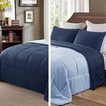 Exclusivo Mezcla Lightweight Reversible 3-Piece Comforter Set All Seasons, Down Alternative Comforter with 2 Pillow Shams, Queen Size, Navy/Blue