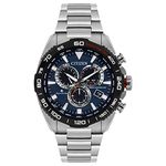 Citizen Mens Promaster Motor Sport Eco-Drive Watch 45mm Two-Tone Stainless Steel Case Silver-Tone and Bracelet with Blue Dial (CB5034-58L)