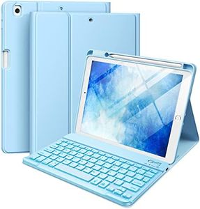 Witzon iPad 9th Generation Case with Keyboard 10.2 Inch - Backlit Wireless Detachable Folio Cover with Pencil Holder for iPad 8th Gen / 7th Gen/iPad Pro 10.5" / iPad Air 3rd Gen, Sky Blue