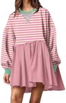 People Free Dress Dupes,Striped Long Sleeve Shirt Women,People Free Sweatshirt,Striped Oversized Sweatshirt Mini Dress for Women,prime deals october 16-17 Pullover Loose 2024 Fall Trendy, Pink